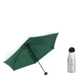 Titanium Silver Coating Pocket Size Mini UV Windproof Five Folding Umbrella with Doll Storage